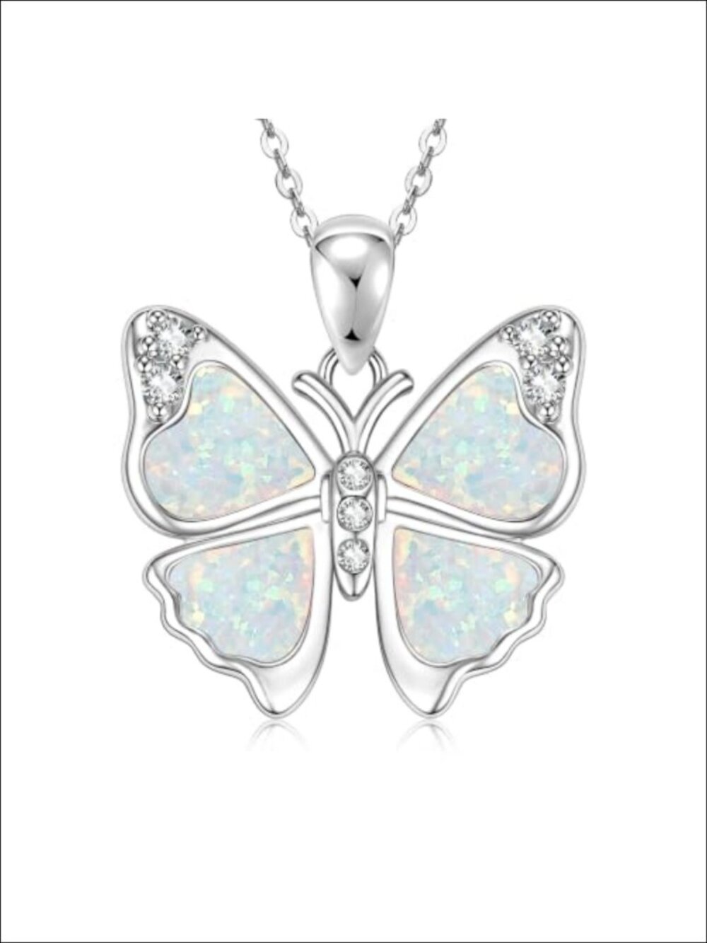 Butterfly Opal Pendant Necklace White Gold Plated 18 Inch Adjustable Chain
